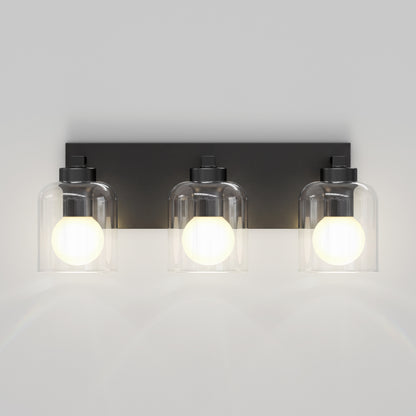 Artika Aryna 20 in. 3-Light LED Vanity features clear shades and a sleek black base for modern bathroom lighting.
