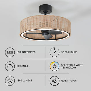 Artika Kalani 24″ LED fandelier ceiling fan: dimmable, quiet, 50,000-hour life, selectable whites, remote included.