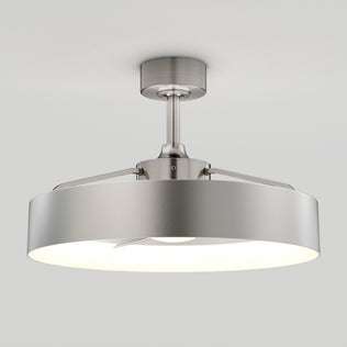 The Artika Austin 23 in. LED modern ceiling fan features a wide round shade, brushed metal finish, integrated LED lighting for a soft glow, and comes with a remote control.