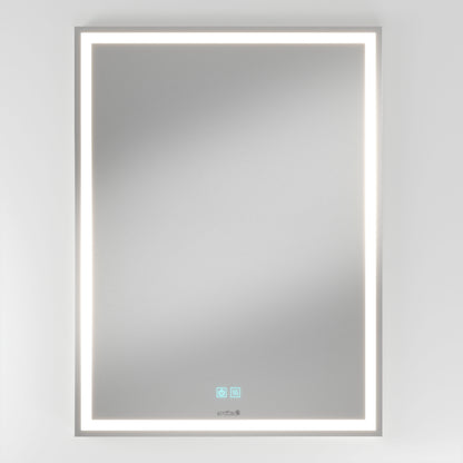 The Artika Aurea 24″x31″ anti-fog LED bathroom mirror features illuminated edges and touch controls at the bottom center.