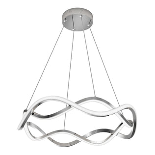 The Artika Vanora LED pendant light 5 CCT features a circular, wavy LED design suspended by four cables from a round metallic mount, offering a sleek, contemporary look perfect for modern spaces.