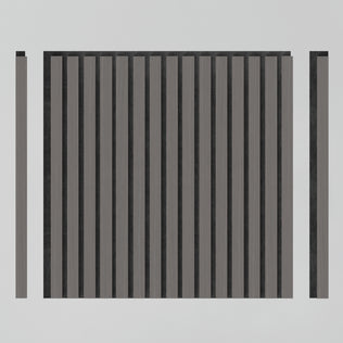 A minimalist image shows Artikas Sonolok 15.5 ft sound-absorbing wall panel kit (4-pack) as a square grid of vertical black and gray bars, with two slim matching bars along each edge, set against a plain white background.