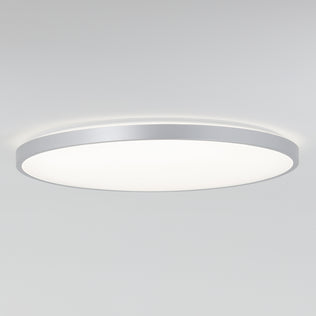The Artika Jupiter 23 in. LED flush mount light features a silver rim, dimming presets, and comes with a remote for customizable lighting.