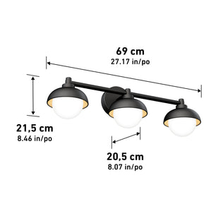 Artika Boden 27-in (69 cm) Integrated LED 5-CCT Vanity Light Bar for Bathroom features adjustable color temperature and a sleek design—perfect for bathrooms. Dimensions: 69 cm W x 21.5 cm H x 20.5 cm D. Shown on white background.