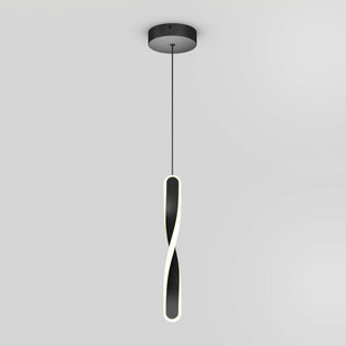 The Artika Finley modern LED pendant light 5 CCT features a black circular ceiling mount and a suspended twisted loop design with a glowing white LED strip, shown against a plain light gray background.