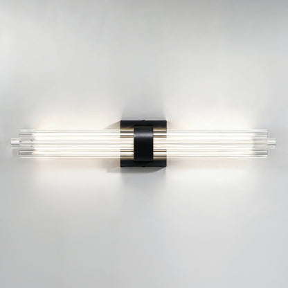 Artika Dorado 27 in. 1-Light LED Wall Vanity 5CCT features a central black mount and glowing tubes, ideal for bathroom lighting.