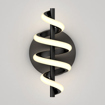 The Chorus LED Wall Light by Artika features a black circular base and vertical rod wrapped with a glowing spiral LED, creating a sleek, modern look.