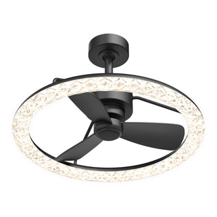 Artika’s Carat 23" LED ceiling fan features three black blades, a gemstone-cut diffuser, and a circular light ring.