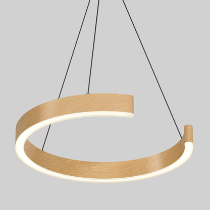 The Vance modern LED pendant light 3 CCT by Artika-CAN-dev features a circular wood finish, integrated LED strip delivering 600 lumens, and hangs from three slim black wires against a plain gray background.