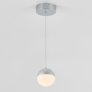The Artika Sparkle 1 light LED pendant features a round, textured white globe suspended by a slim cord from a circular silver ceiling mount, shown against a plain white background.