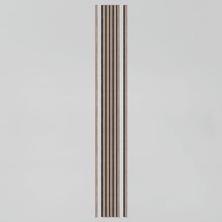 The Artika Sonolok sound-absorbing wall panel kit features a central vertical pattern of evenly spaced black and brown lines on a plain light gray background.