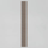 A vertical arrangement of evenly spaced, parallel black lines on a light gray background, forming a tall, narrow rectangular pattern centered in the image.