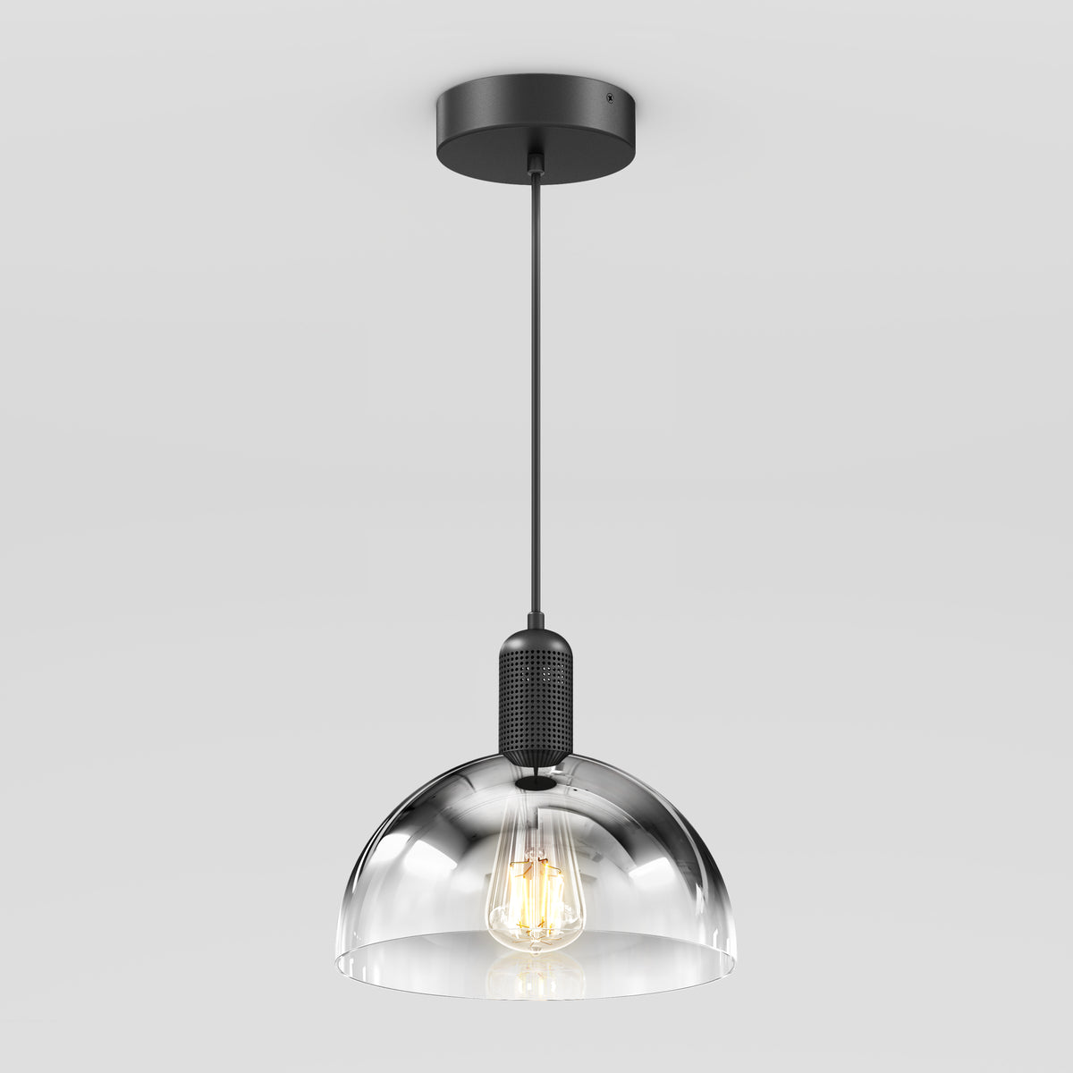 The Artika Nella Pendant without Bulbs features a modern clear glass dome-shaped shade and a black cord and fixture, shown here against a plain white background.