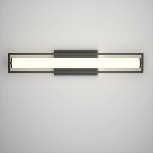 The Artika Rialto modern LED bathroom vanity light 3 CCT features a sleek black frame and frosted horizontal glass tube, offering dimmable light and customizable color temperatures for a soft, even glow on your wall.