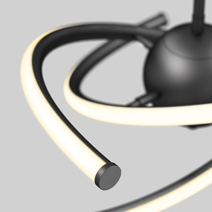 The Artika Silvio LED pendant light 3 CCT features a modern black design with curved, glowing LED strips extending from a central round base, displayed against a plain gray background.