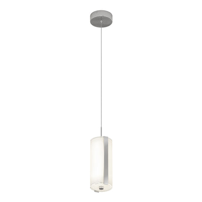 The Artika Subway Round Mini LED pendant light features a cylindrical frosted glass shade and hangs from a round ceiling mount by a slender cable.