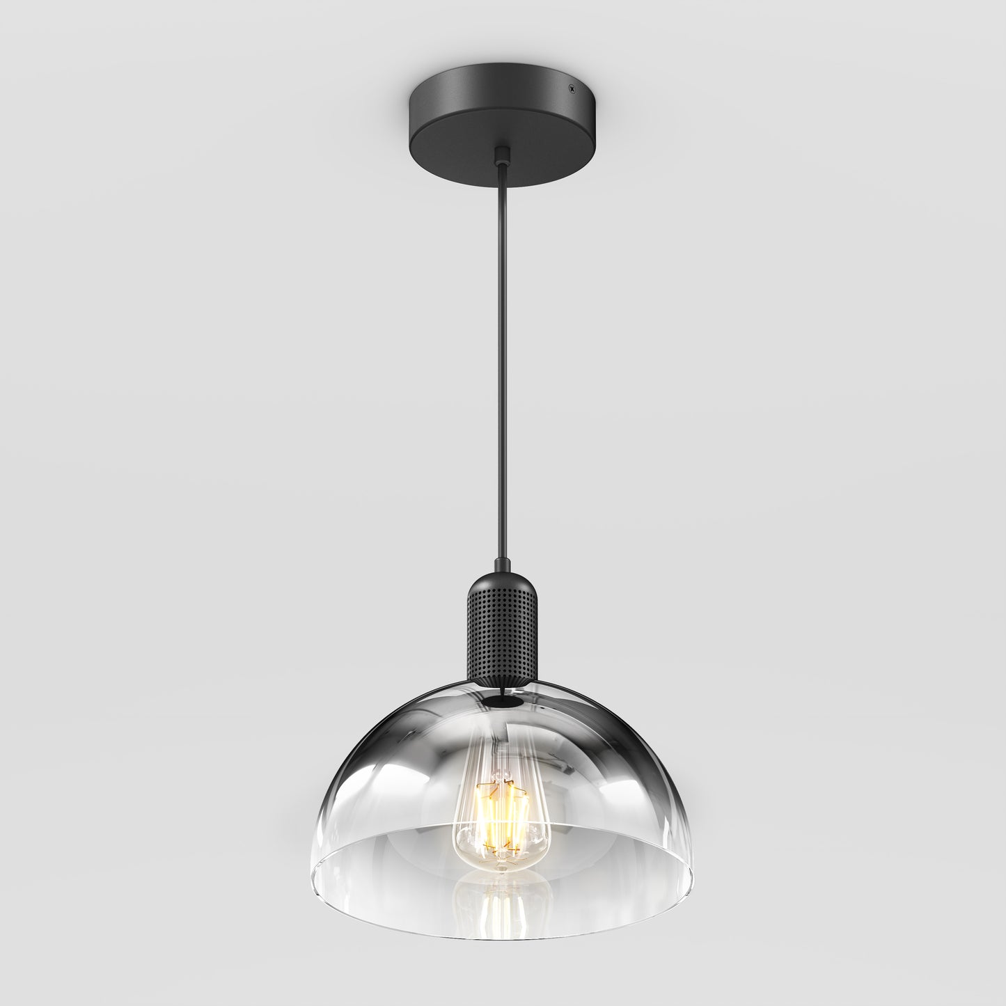 The Artika Nella Pendant without Bulbs features a clear glass dome shade, black metal fixture, and hangs from a black cord against a plain white background.