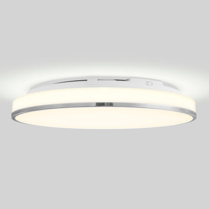Artika Summit 15 in. (38 cm) LED Flush Mount 5CCT with silver trim, softly glowing against a light gray background.