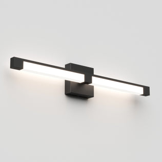 The Artika Tivoli modern LED bathroom vanity light 5 CCT, a black wall-mounted fixture with a horizontal rectangular design and adjustable bright white lighting, is installed on a plain white wall.