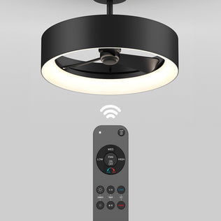 The Artika Aiden 24 in. LED modern ceiling fan features a black housing, 3 speeds, and comes with a remote for fan, light, timer, and mode controls. Wi-Fi symbol indicates wireless connectivity.