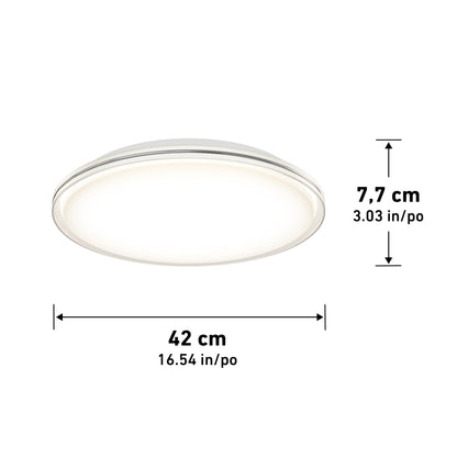 Artika Astrid 16.5 in. LED flush mount light (5 CCT, with remote) is shown on a white background, displaying its labeled measurements: 42 cm diameter and 7.7 cm height.