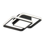 Modern ceiling light fixture featuring two overlapping square frames with integrated LED lighting, a black base, and a central frosted panel for diffused illumination.