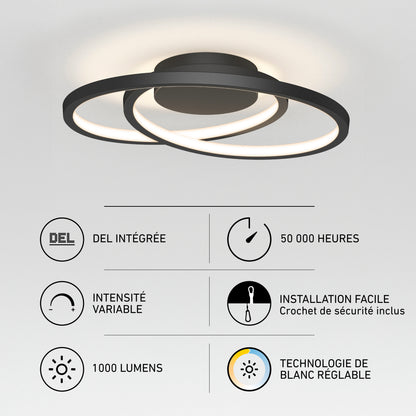 Artika Salto 14 in. Modern LED flush mount ceiling light: 1000 lumens, tunable, dimmable, 50,000-hour lifespan, integrated LED, easy installation.