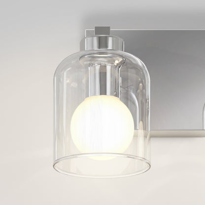 Artika Aryna 20 in. (51 cm) 3-Light LED Wall Vanity 3000K featuring three glass bell-shaped shades and glowing spherical LED bulbs.