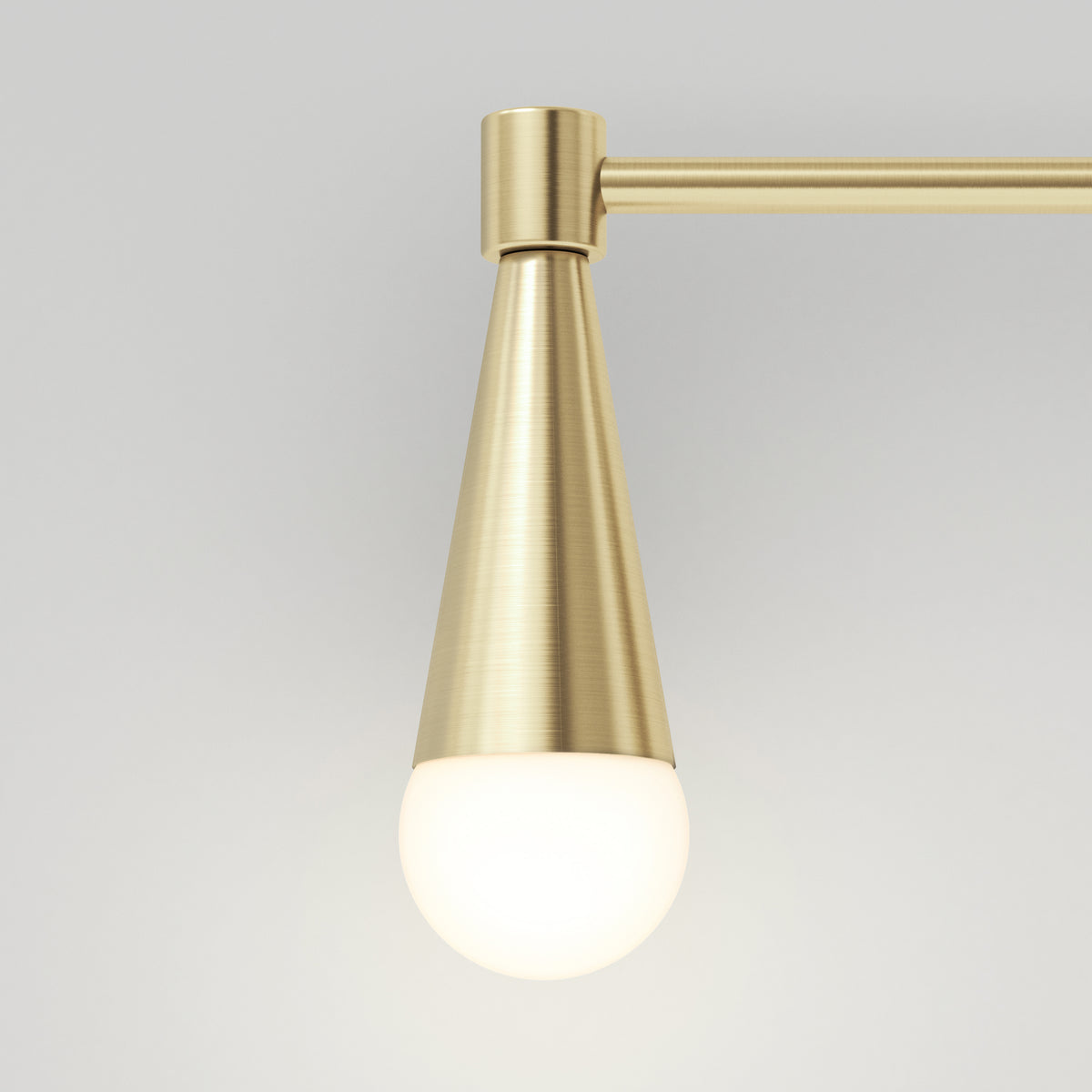 The Artika Wayden LED mid-century vanity light features a conical shade and glowing bulb, ideal for bathroom illumination.