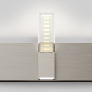 The Artika Hologram LED modern bathroom vanity light 5 CCT is mounted on a light gray wall.