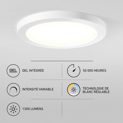 Artika Europa Disk 9 in. Modern LED Flush Mount Ceiling Light, a round fixture with 1300 lumens, dimmability, adjustable color, and 50,000-hour life.