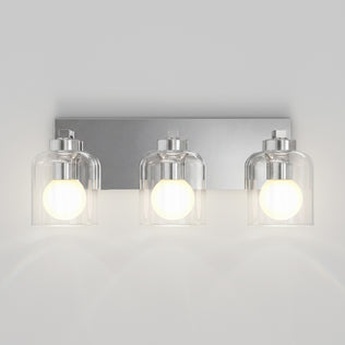 Artika Aryna 20 in. (51 cm) 3-Light LED Wall Vanity 3000K with glass shades and glowing LED bulbs on a rectangular metal backplate.