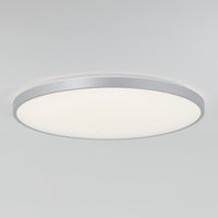 The Artika Jupiter 23 in. LED flush mount light features a white diffuser, silver trim, dimming presets, and remote control.