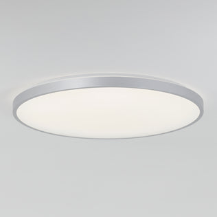 The Artika Jupiter 23 in. LED flush mount light features a white diffuser, silver trim, dimming presets, and remote control.