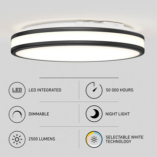 Artika Hemisphere 15 in. LED flush mount with 5 CCT, dimmable, night light—perfect for bathrooms or any ceiling.