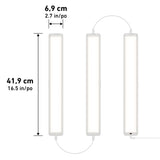 Three rectangular LED light panels connected by cables, each panel measuring 41.9 cm (16.5 in) in height and 6.9 cm (2.7 in) in width. Black arrows indicate the dimensions.