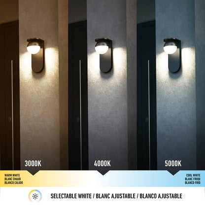 The Artika Bloom indoor-outdoor LED wall light 3 CCT is shown in three variants—warm white (3000K), neutral white (4000K), and cool white (5000K)—demonstrating its selectable color temperature options.