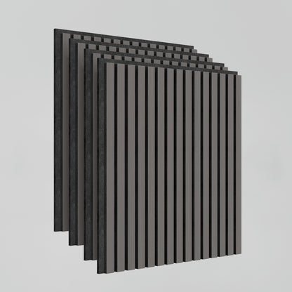 The Artika Sonolok 15.5 ft sound-absorbing wall panel kit (4-pack) features four rectangular panels with evenly spaced vertical black and gray stripes, slightly overlapped against a plain light gray background.