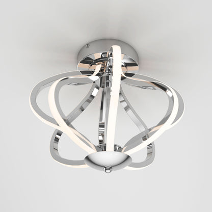 The Artika Meridian LED flush mount light features curved chrome-finished arms and integrated LED strips in a stylish, petal-inspired design, perfect for mounting on a white ceiling.