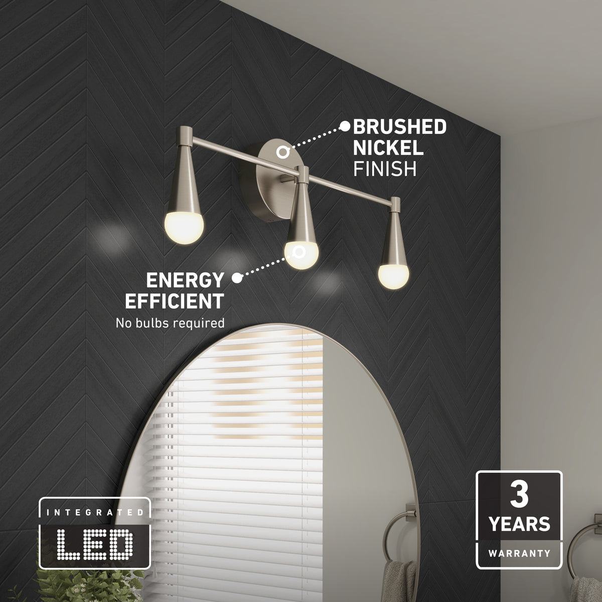 Artika's Wayden LED mid-century vanity light features 3 CCT adjustable whites and brushed nickel, perfect above round mirrors.