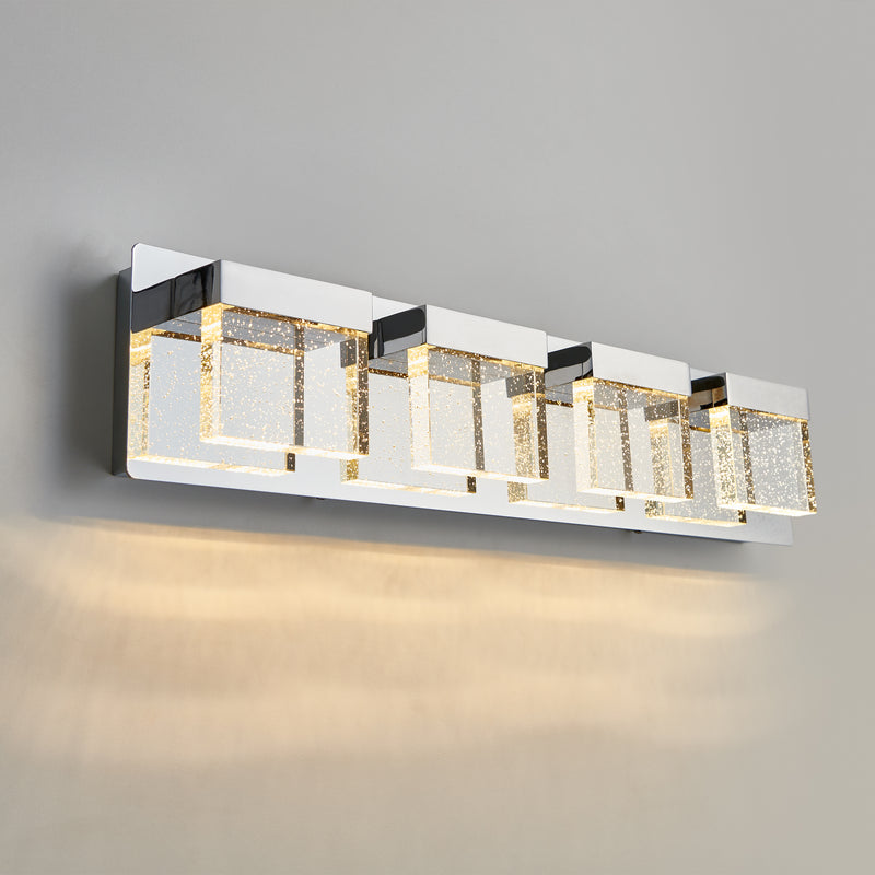 The Artika Bubble Cube 4-light LED vanity light adds a modern, artistic glow to any gray wall with its chrome and glass design.