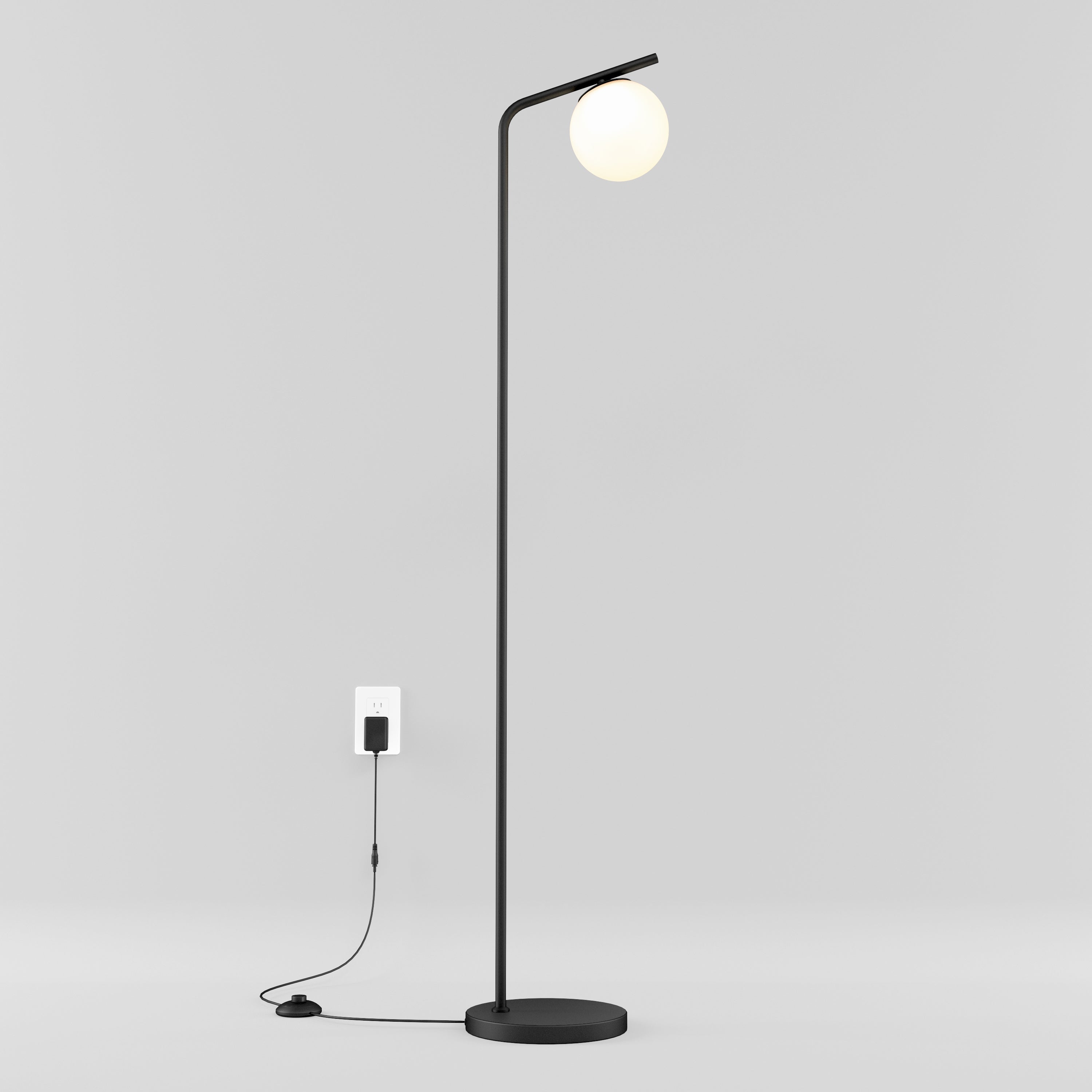 Clayton dimmable LED mid-century floor lamp in Matte Black