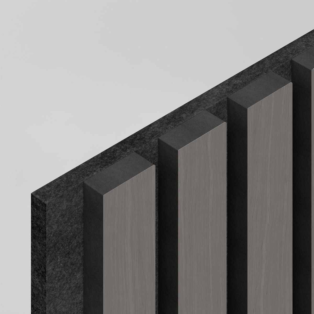 A minimalistic image showing five dark, vertical rectangular pillars casting shadows on a light background. The pillars appear to be made of textured material and are arranged in a row, viewed from an angle.