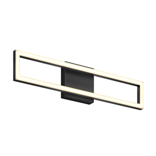 The Artika Dover 27-in Integrated LED 5-CCT Vanity Light Bar features a modern rectangular design with a black base, perfect for contemporary bathrooms. Mounted on a white background, it offers versatile, energy-efficient illumination.