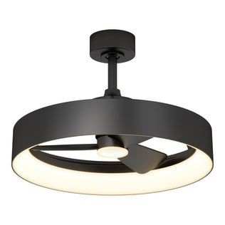The Artika Austin 23 in. LED modern ceiling fan features three black blades, a circular LED light ring, and a sleek black cylindrical fixture. Includes remote control for convenience.