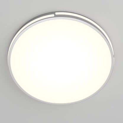 The Artika Delray 15.7 in. LED modern flush mount light features a slim matte black rim, adjustable 5 CCT colour balance, and bright white glow, seamlessly mounted on a smooth grey ceiling.