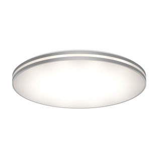 Artika GLOW 30″ LED Flush Mount Ceiling Light, 5 CCT with remote, frosted center, metallic silver trim—viewed from below.