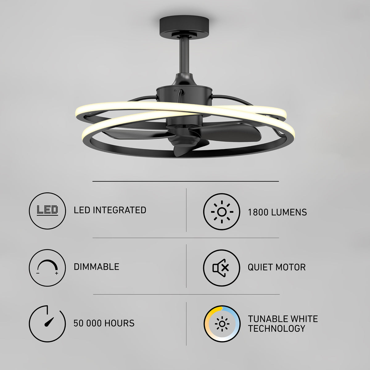 Coda 58 cm (23 po) DEL moderne fandelier ventilateur de plafond avec lumière - télécommande incluse