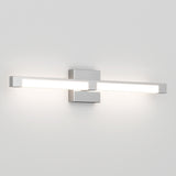 A modern wall-mounted LED light fixture with a sleek rectangular design, emitting bright white light from both sides, attached to a square base on a plain white wall.