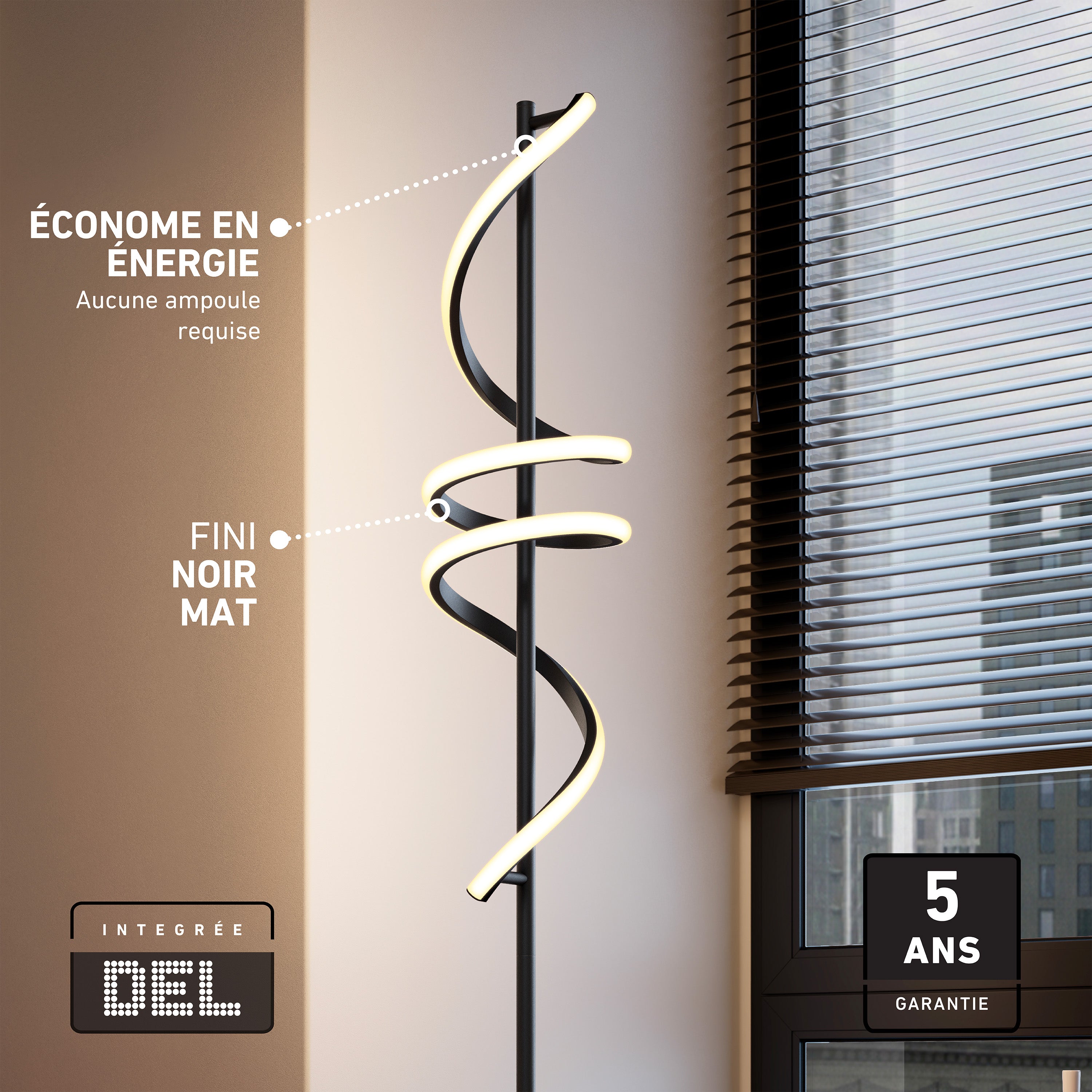 Coda modern LED floor lamp 5CCT in Matte Black | Artika Canada